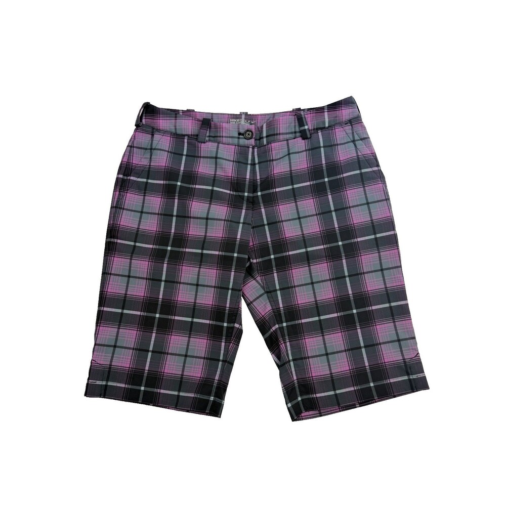 Nike Golf Shorts Womens 10 Pink Gray Plaid Dri-FIT Bermuda Stretch Athletic